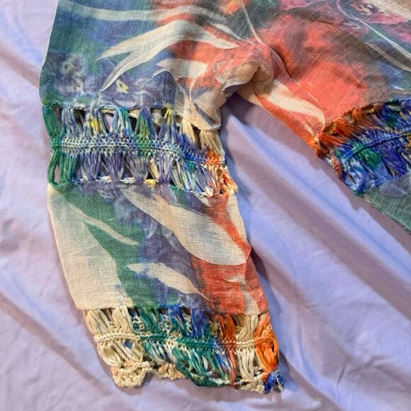 Dor Dor Couture Beach coverup / colorful crochet trimmed top / 3/4 sleeves XL - Picture 5 of 15